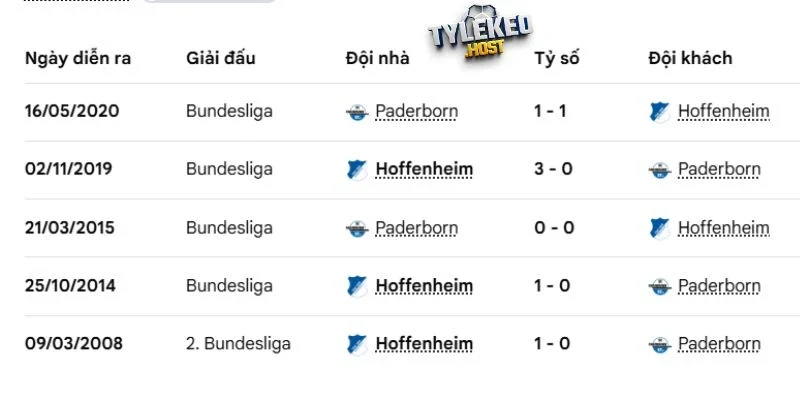 Hoffenheim lấn lướt hoàn toàn với thành tích bất bại đối đầu